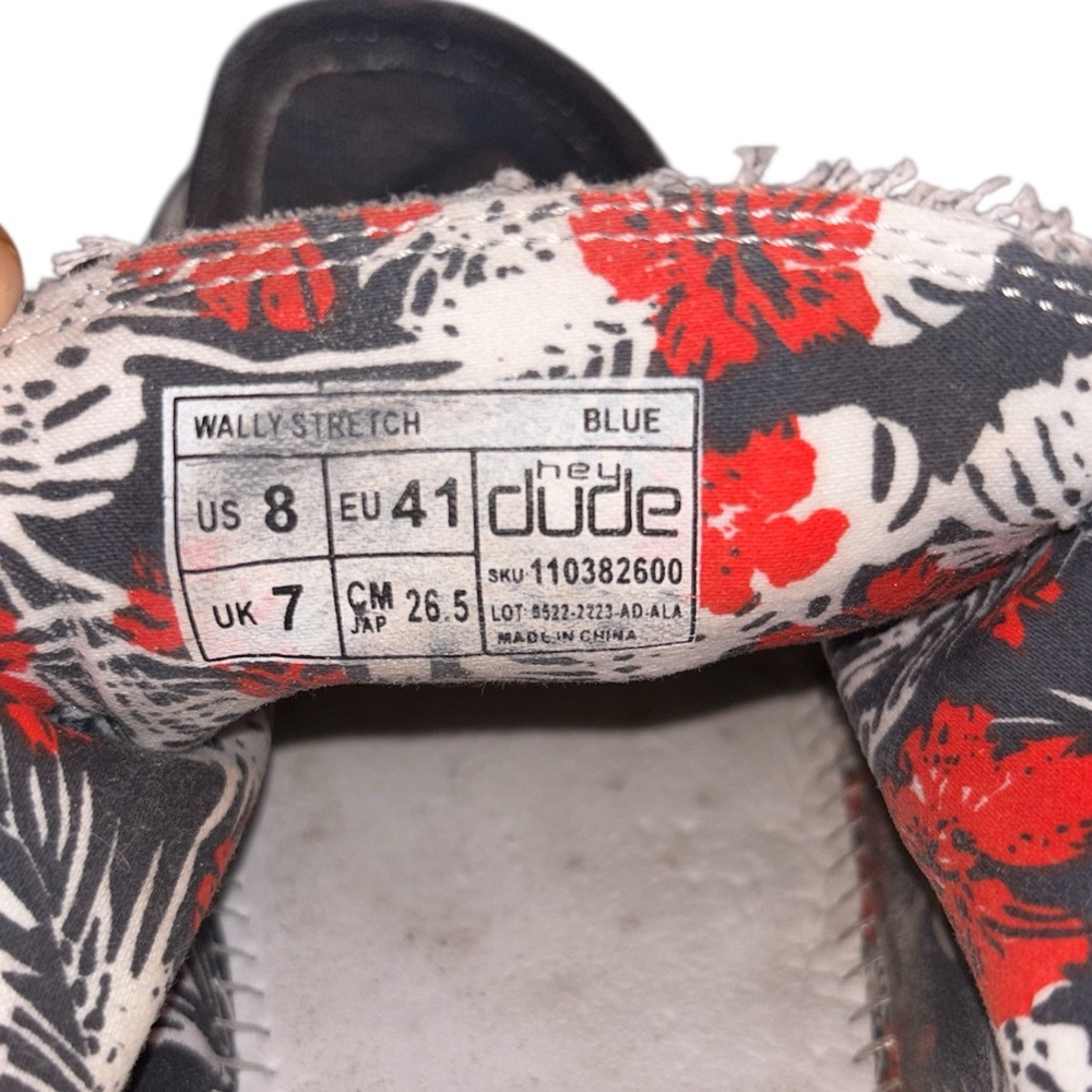Hey Dude Wally Stretch Canvas Loafers Floral Lined Comfort Casual M8/ EU 41 - Picture 7 of 7